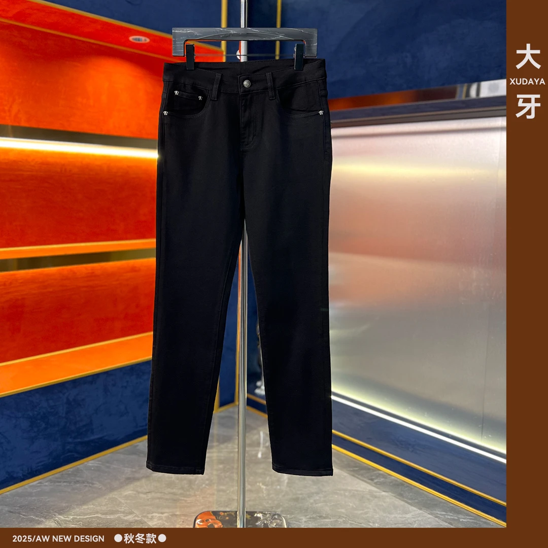 【大牙】8215#纯黑色牛仔裤2025秋冬季男轻奢百搭弹力修身小直筒