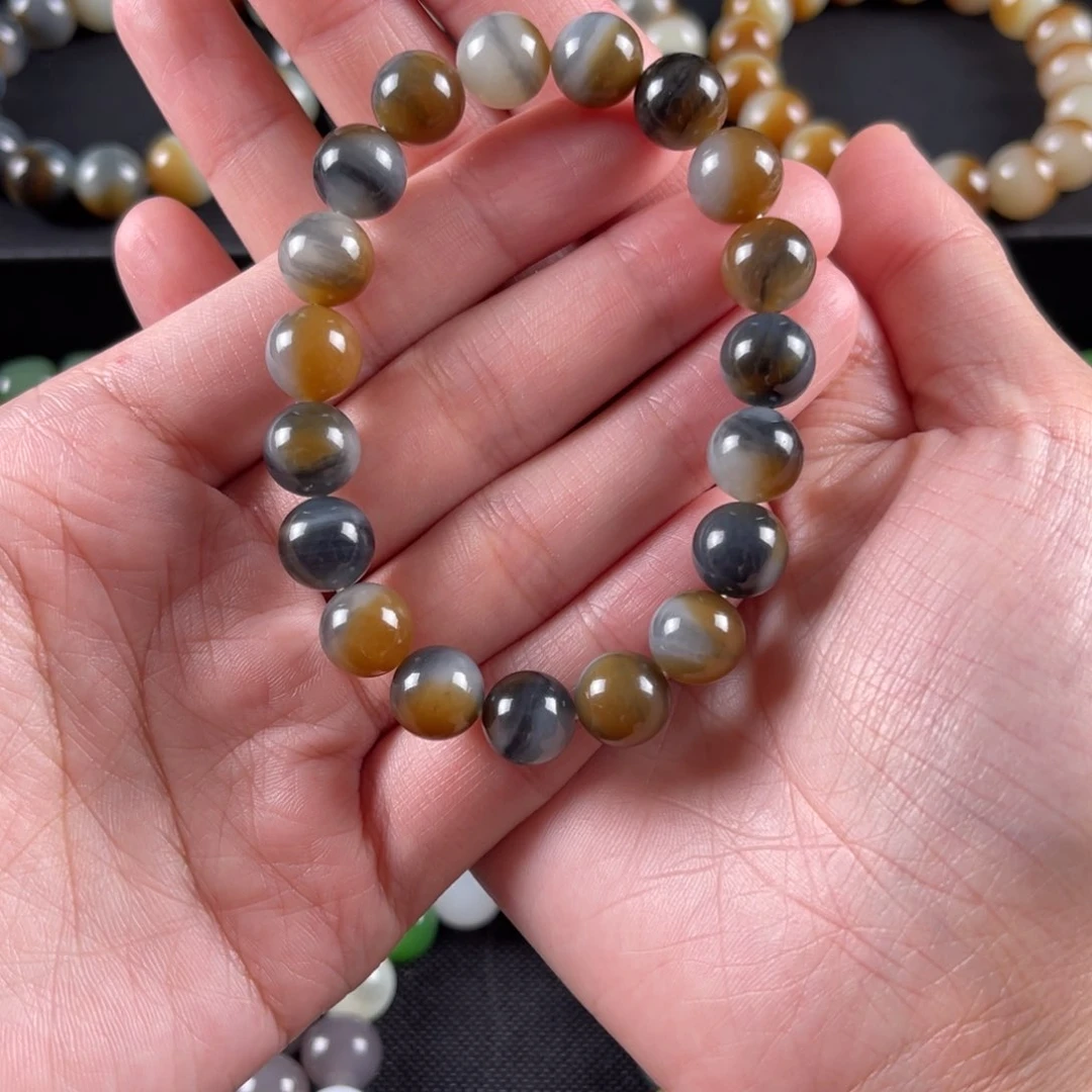 和田玉手串未镶嵌郝*你颗颗三色卡10