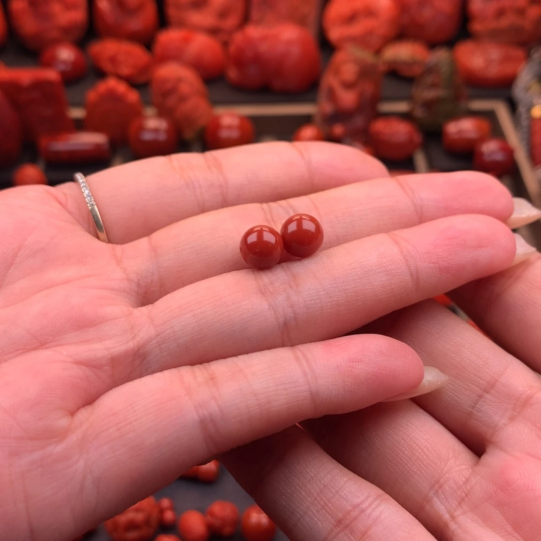 南红玛瑙南红川料原矿圆珠对珠7.5mm未镶嵌