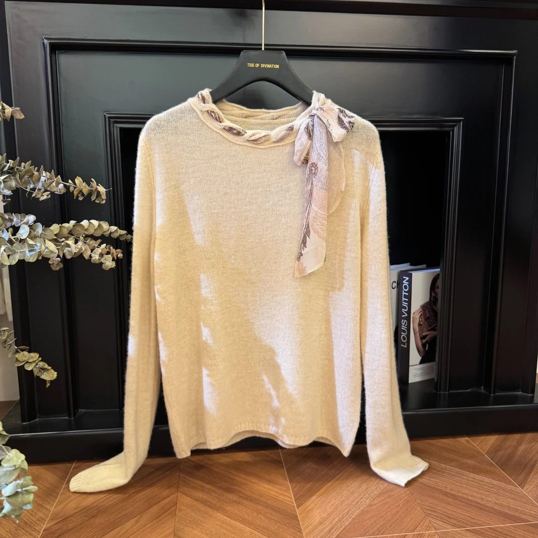 【秋日手札】轻奢洋气绵羊毛飘带针织衫女2025新款毛衣85号