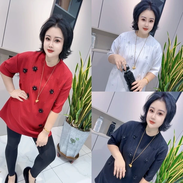 【娟姐精选】85277欧货重工镶钻花朵烫钻流苏显瘦减龄洋气时尚大衫