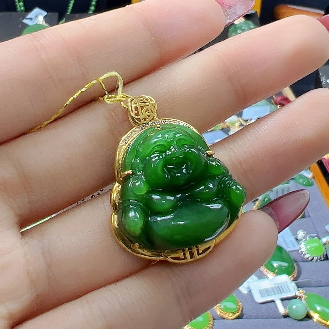 和田玉18K金镶嵌吊坠(赠链)