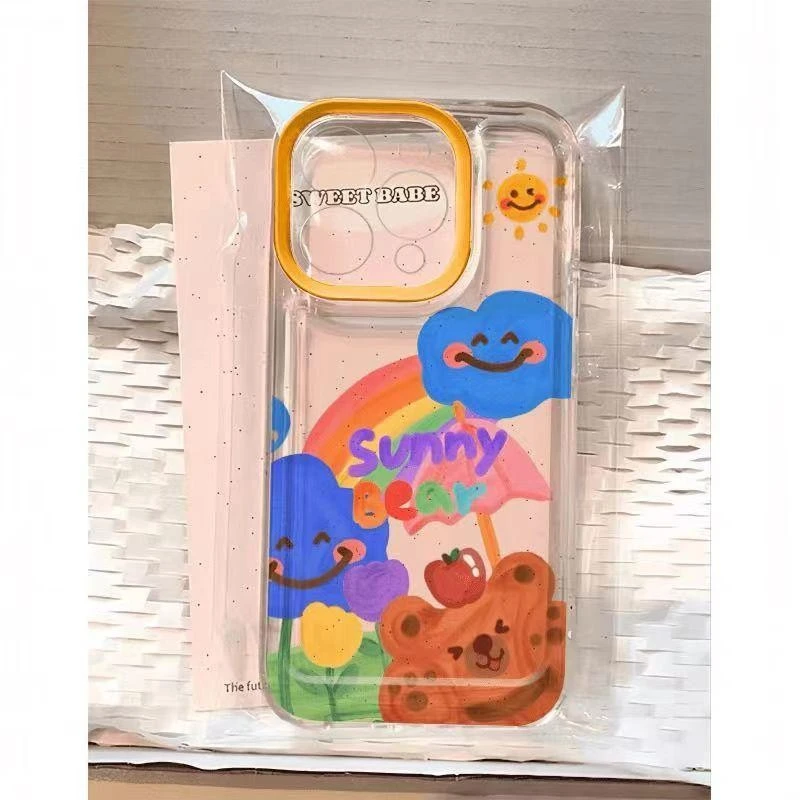 趣味阳光小熊适用苹果15PROMAX手机壳iPhone14透明13小众12软壳11