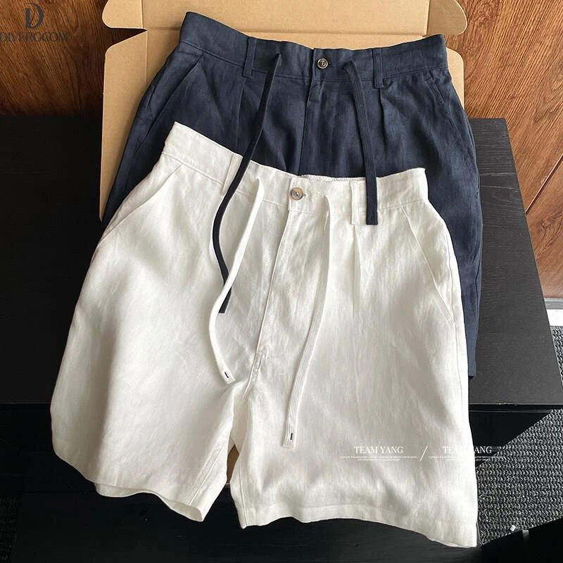轻熟男士老钱风原麻色复古老钱腔调简约纯色松弛感短裤老年人短裤