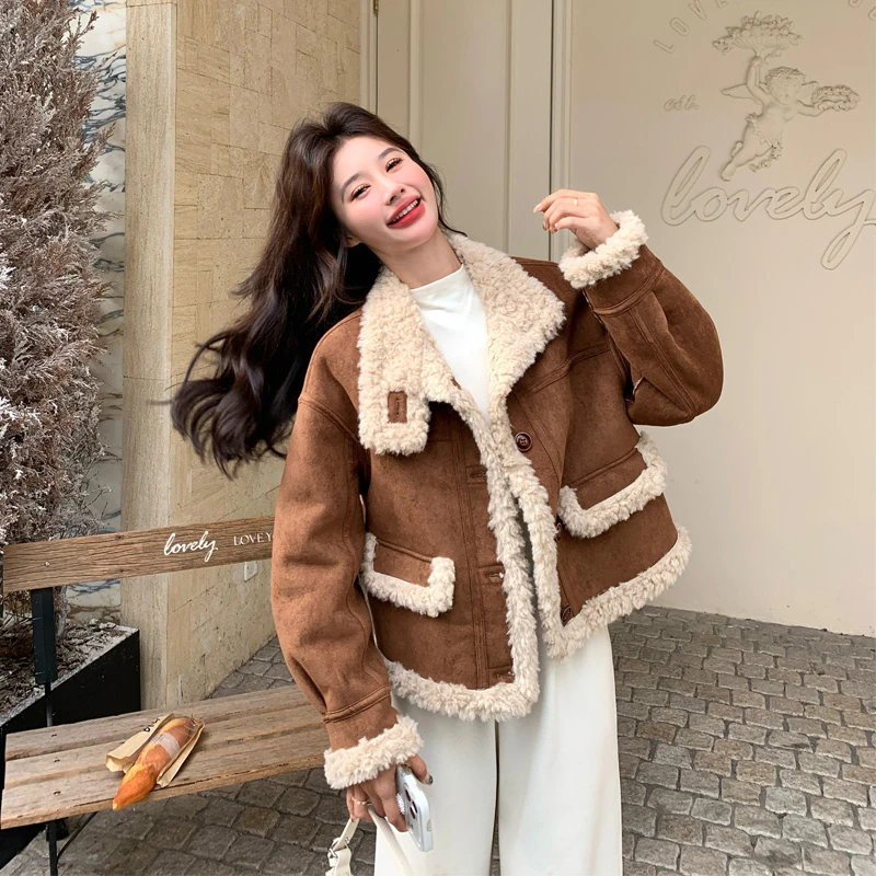 今年流行美拉德风皮毛一体外套2025冬新款氛围感ins风羊羔毛棉衣