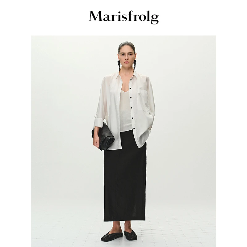 Marisfrolg玛丝菲尔气质时尚宽松白色休闲设计感衬衫A1FZ23899