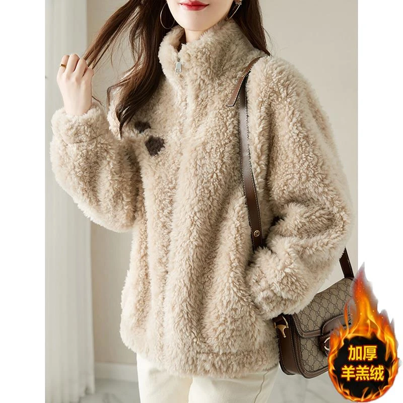 FAVMARTHA羊羔毛短外套女士装冬冬2025年新款皮毛一体小个子加厚