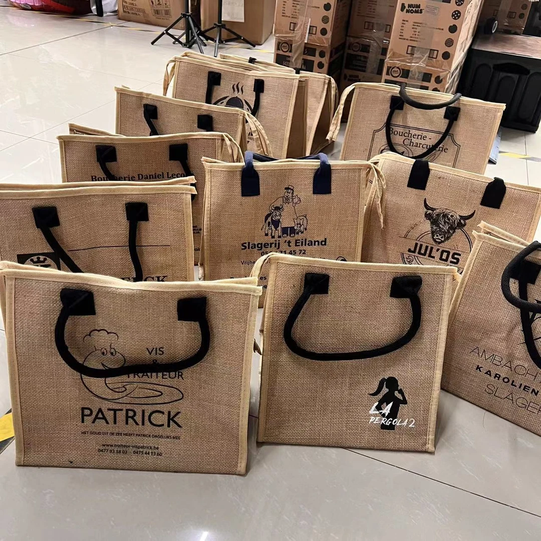 （两只装）亚麻料！ 带拉链的手提保温保冷包 买菜购物露营环保袋