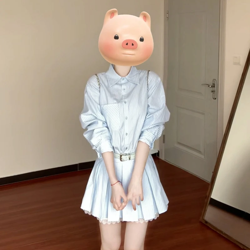 miu系学院风蓝色条纹衬衫连衣裙子女秋季2025新款长袖高级感开秋