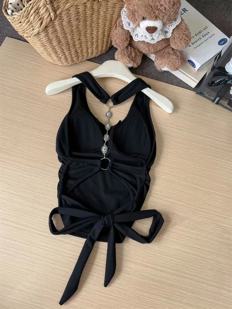 辣妹修身链条绑带美背