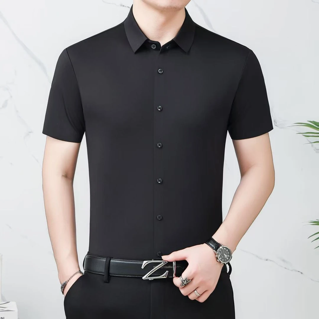 8661新品无痕弹力中年男士长袖衬衫~垂感商务休闲行政免烫衬衣