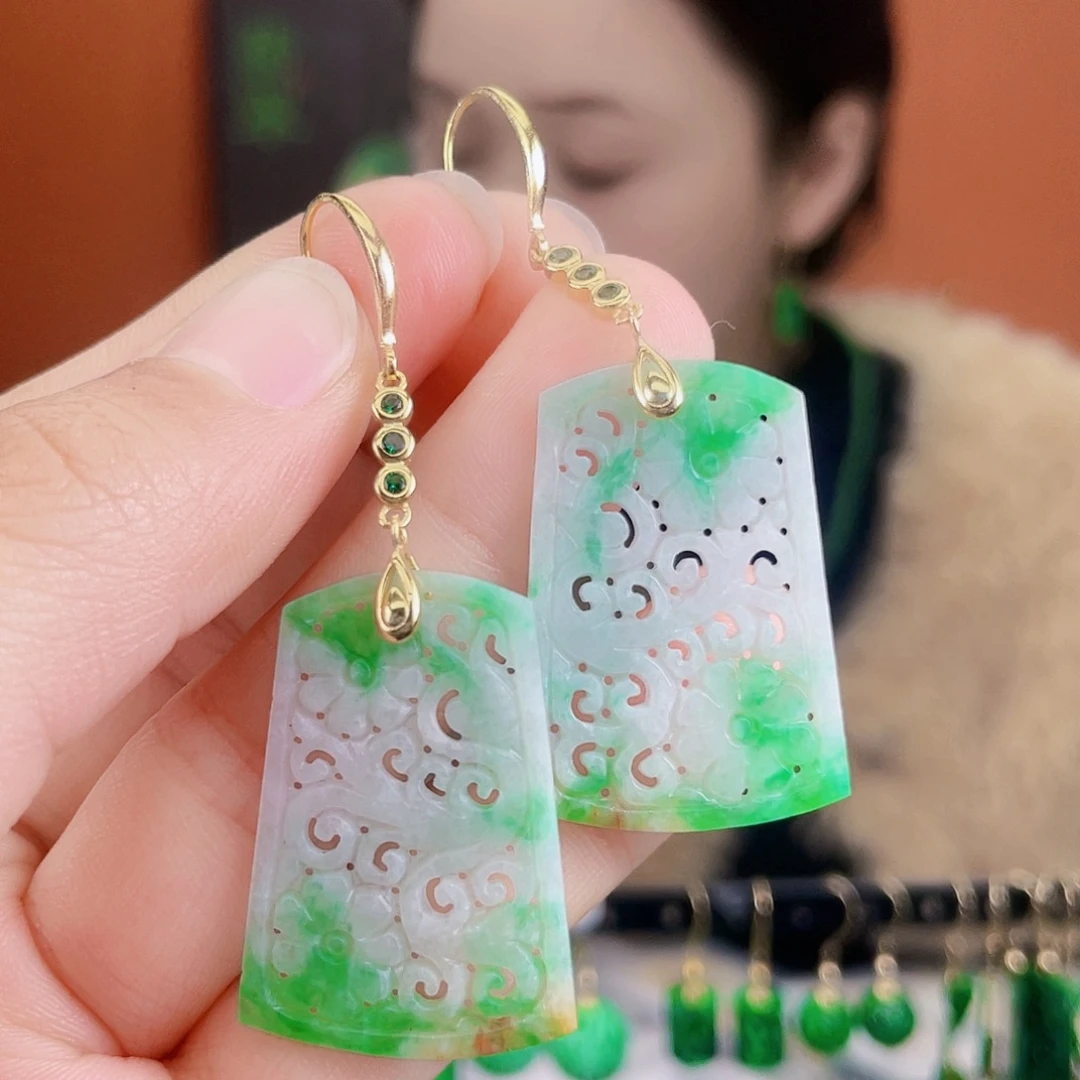 翡翠银S925镶嵌耳饰