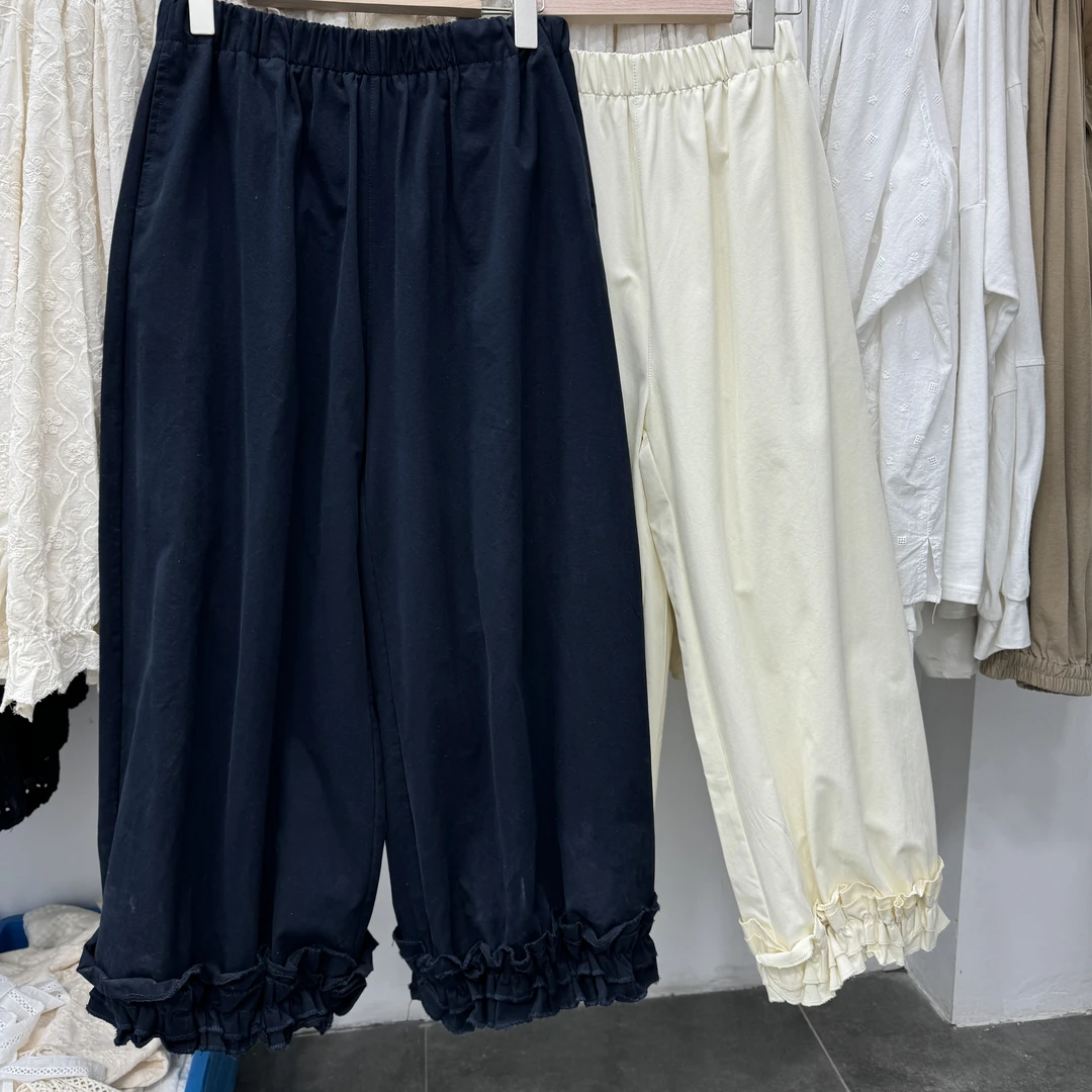 25春季新款纯棉宽松阔腿裤九分裤休闲裤百搭长裤灯笼裤