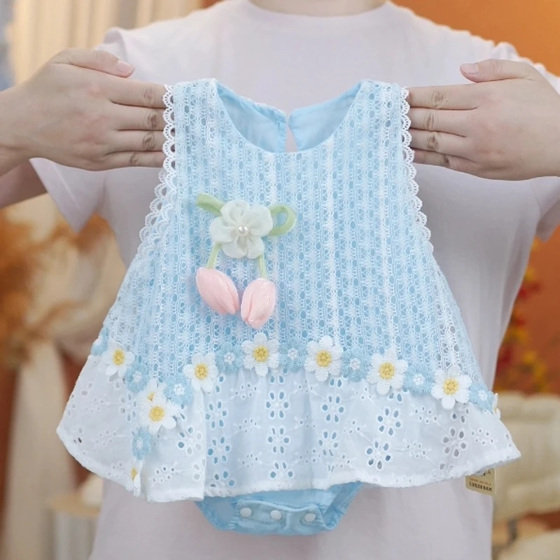2025夏季新款甜美包屁裙夏季婴幼儿公主风编织哈衣女宝宝洋气包屁