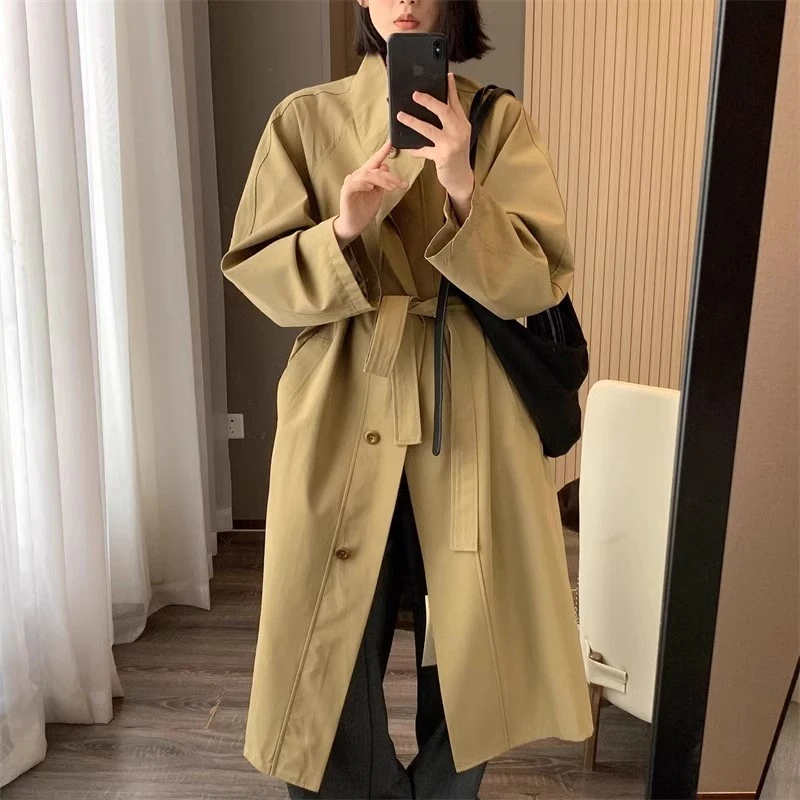 2025春季新款立领风衣廓形外套女中长款宽松显瘦高级感流行大衣女