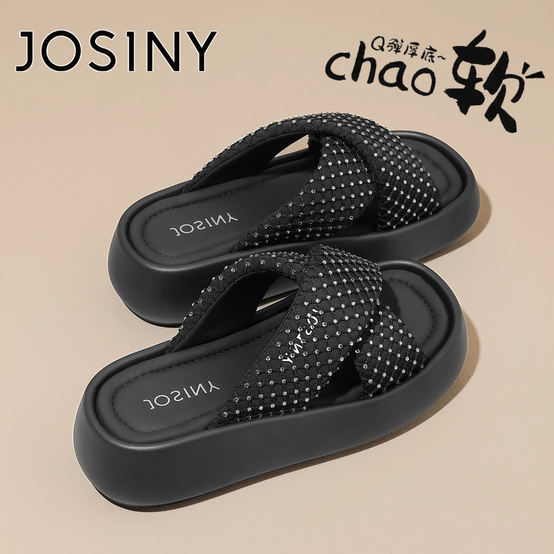 卓诗尼厚底沙滩露趾凉拖鞋女2025夏季百搭水钻法式配裙子外穿凉拖