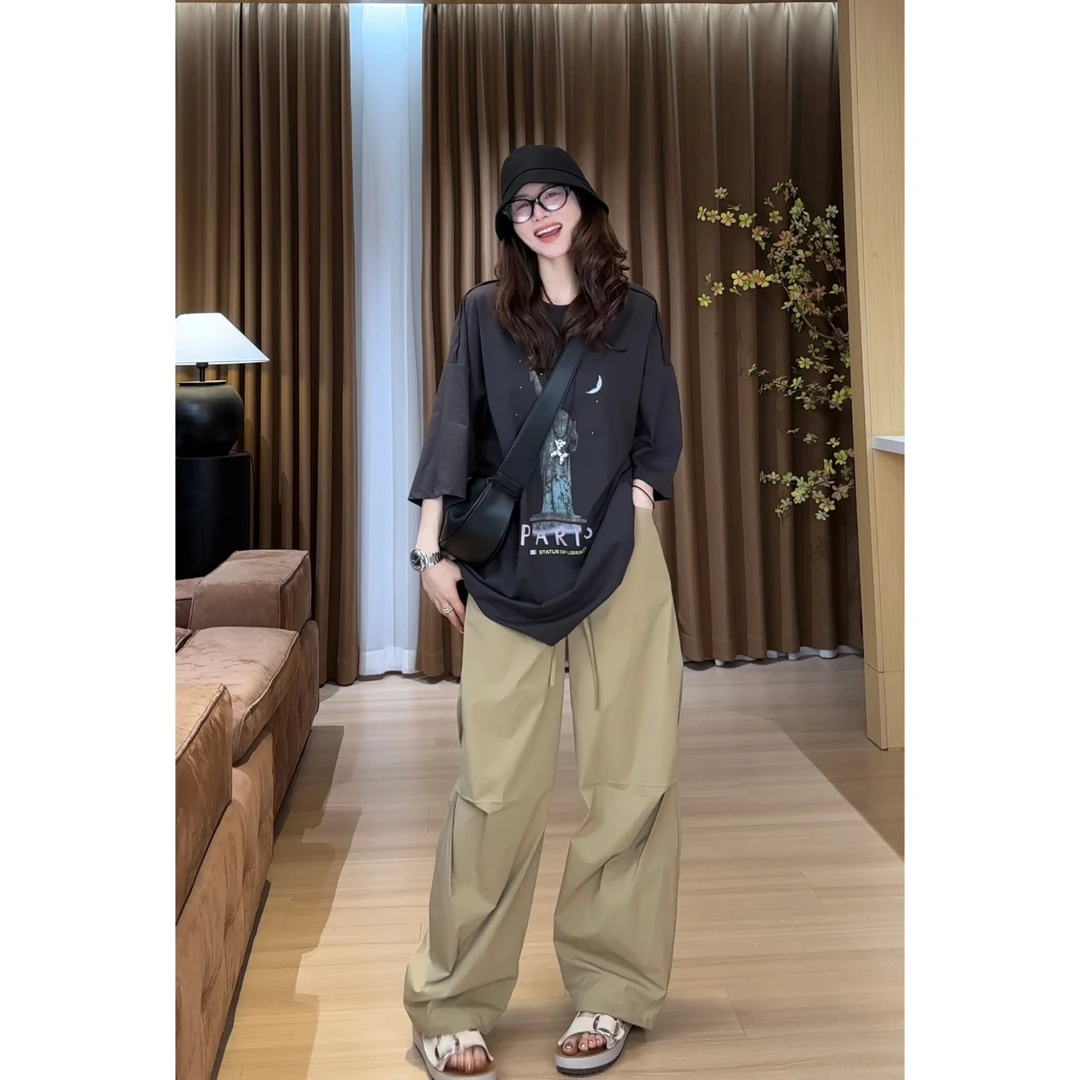 YYOUHAN 2025夏款小众设计极简大版自由女神像百搭T恤 2504C1993