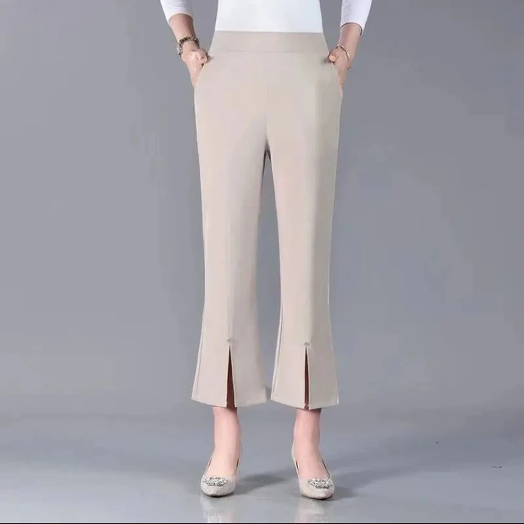 9193-女裤垂感时尚休闲裤西装喇叭裤百搭开叉春夏A28-3-1