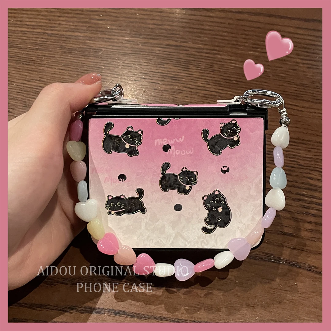 适用华为purax手机壳pocket2折叠屏时尚粉白渐变烫金猫咪mxiflip