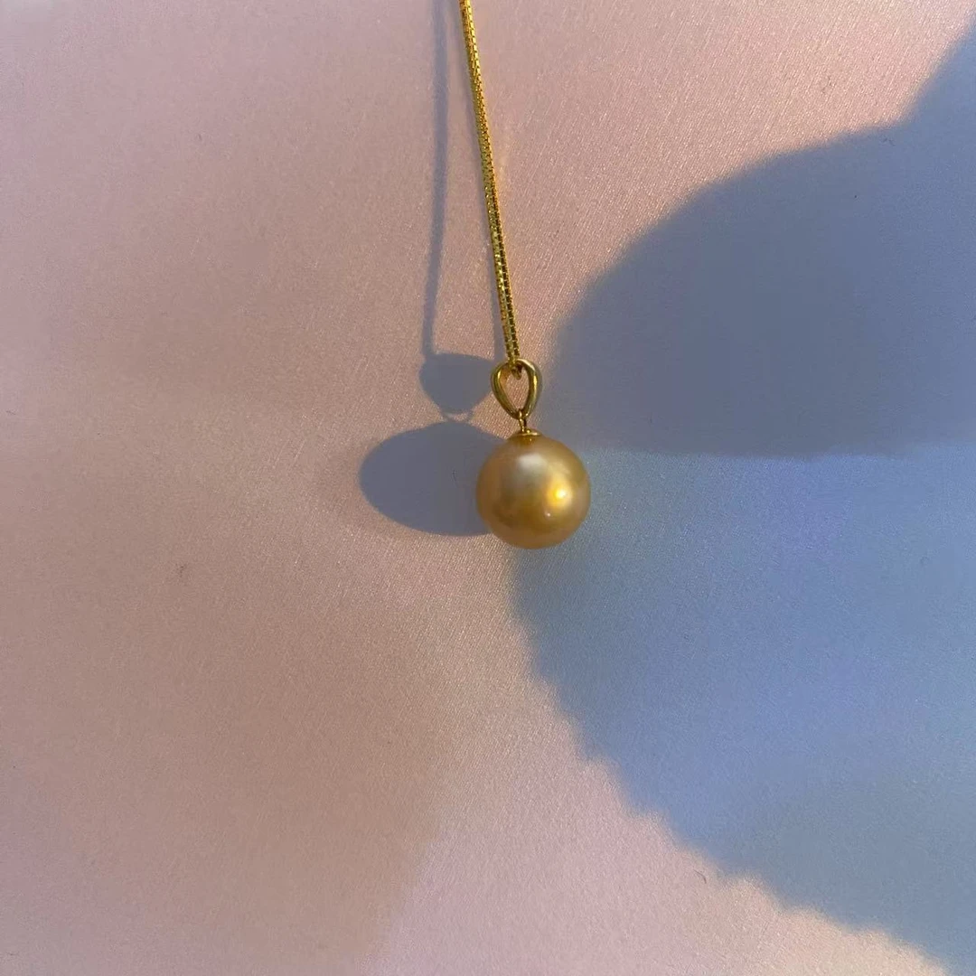 【钱元元专享】9-10mm海水金珠 珍珠吊坠 18K金 DM3138