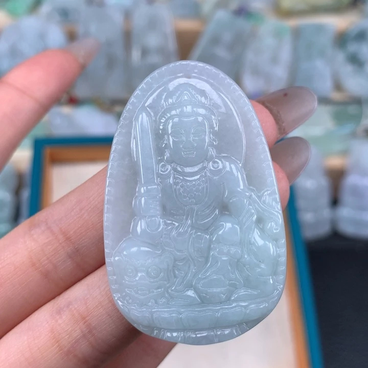 翡翠未镶嵌颈饰静文殊菩萨吊坠