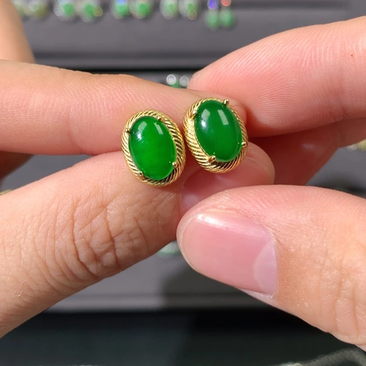 翡翠耳饰银S925镶嵌耳饰