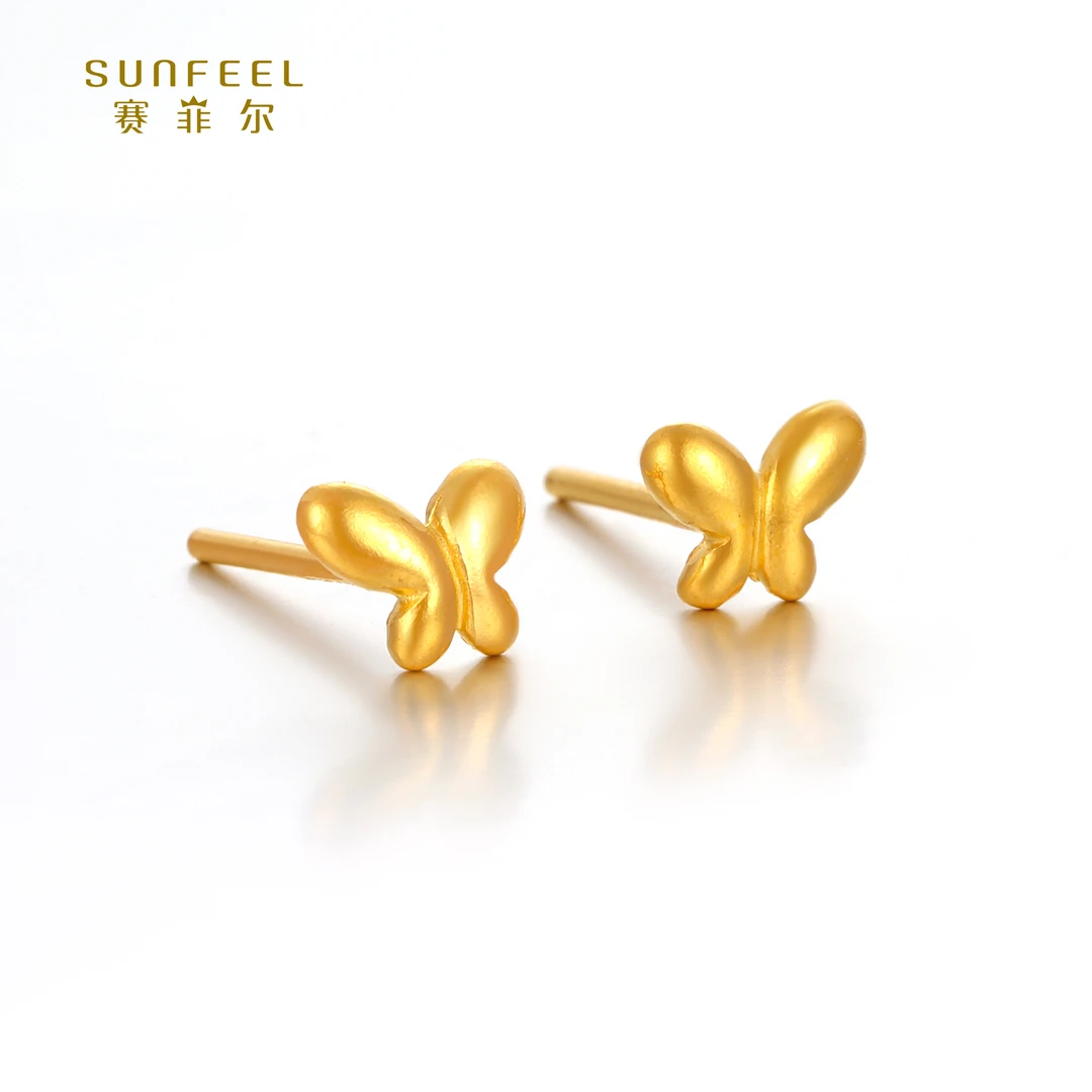 SUNFEEL/赛菲尔【十三店】足金倒模亮面蝴蝶直针艺术耳钉HR01010866
