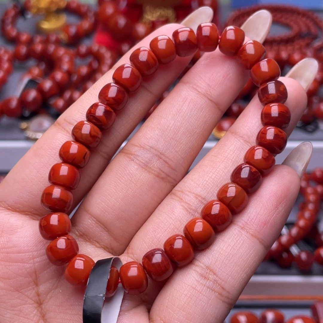 南红玛瑙未镶嵌其他高品7.7mm瓦西玫红双色单圈