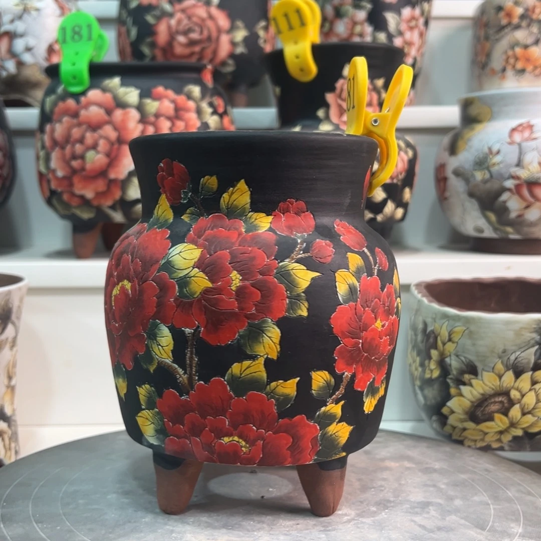 紫砂花盆手绘花盆81瑕疵