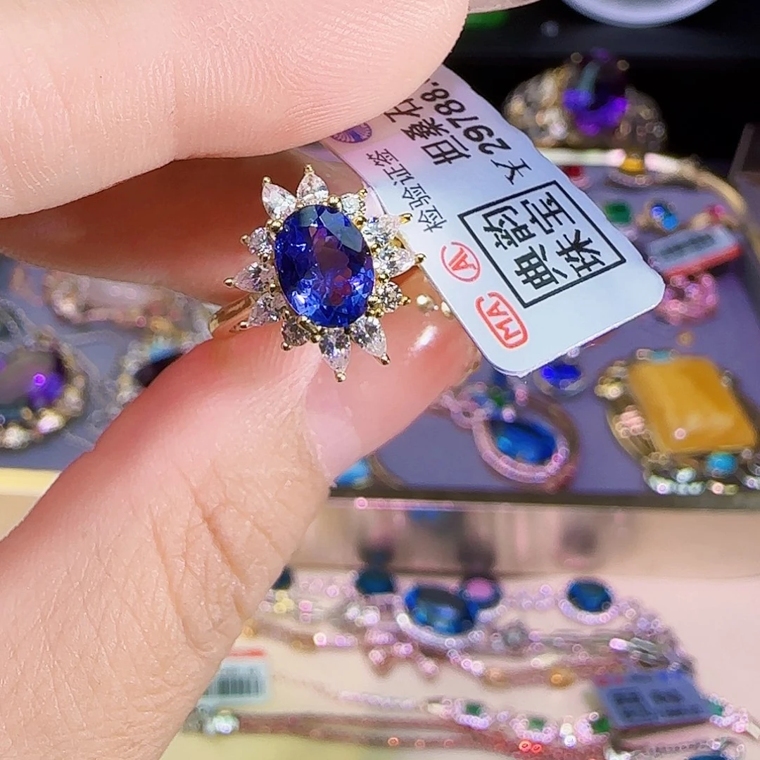 戒指银S925镶嵌坦桑石