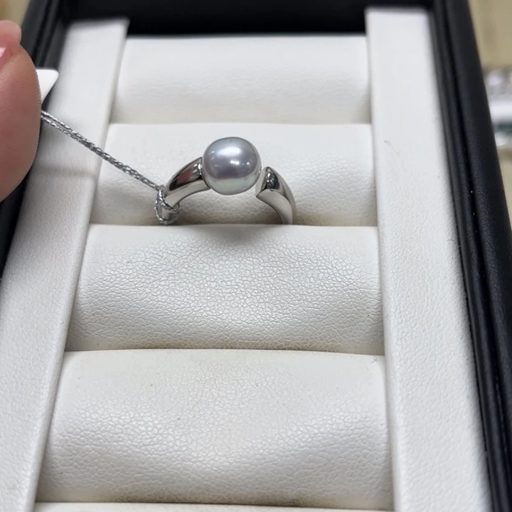海水珍珠银S925镶嵌戒指澳白8-9mm20号