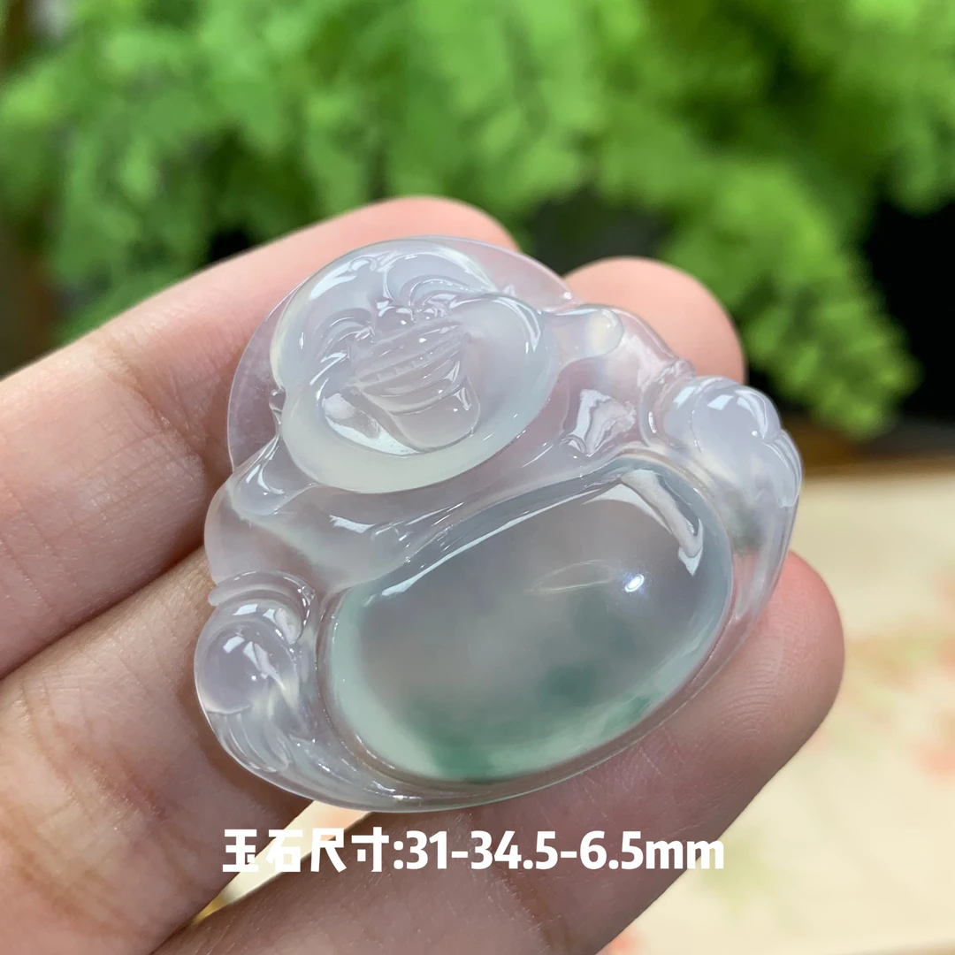 仙子翡翠冰种起光冰透飘花佛公吊坠缅甸翡翠A货女士挂坠镶嵌