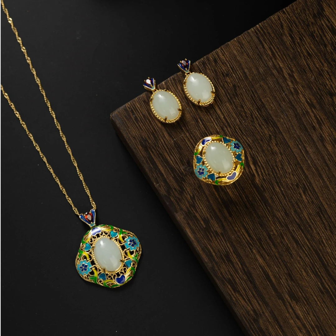 翠公子【精选好货】和田玉蛋面戒指耳钉古法吊坠挂件和田玉吊坠三件