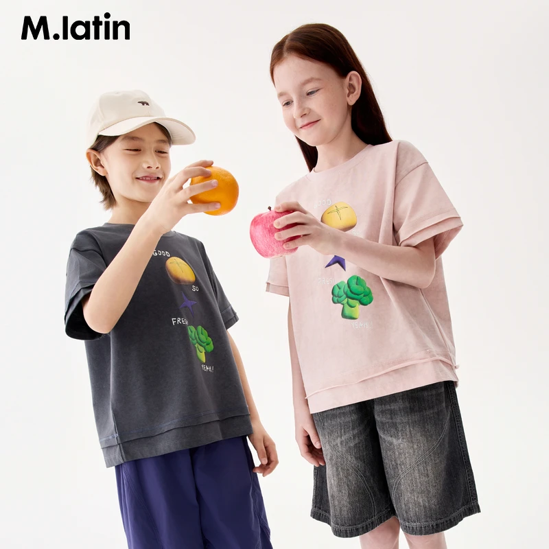 马拉丁儿童T恤25夏新款男女大童蜡染果蔬挺括亲肤短袖T恤