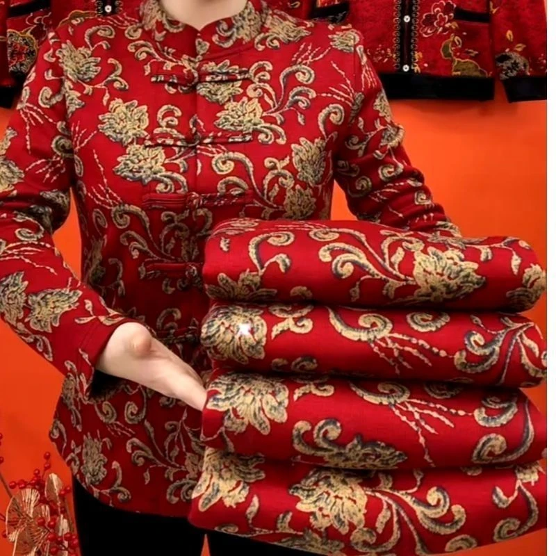 现货短外套女中老年冬季新款妈妈加绒打底开衫加厚复古上衣保暖民