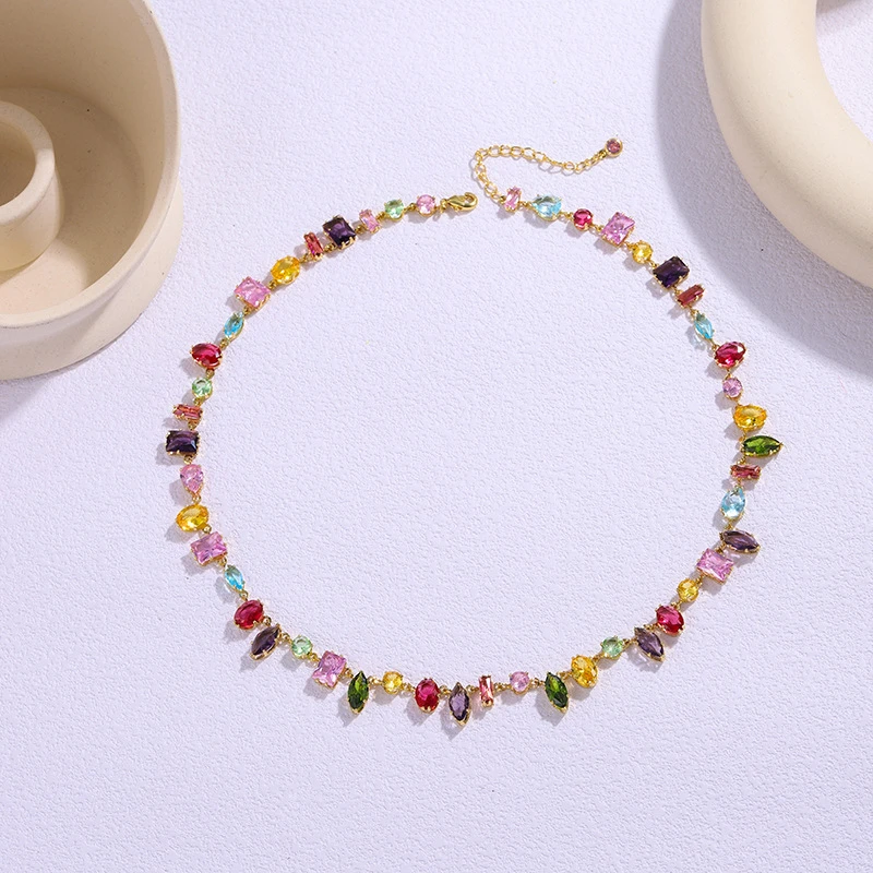 铜合金项链 【8221】欧美彩色项链时尚锁骨链女个性简约百搭项坠饰