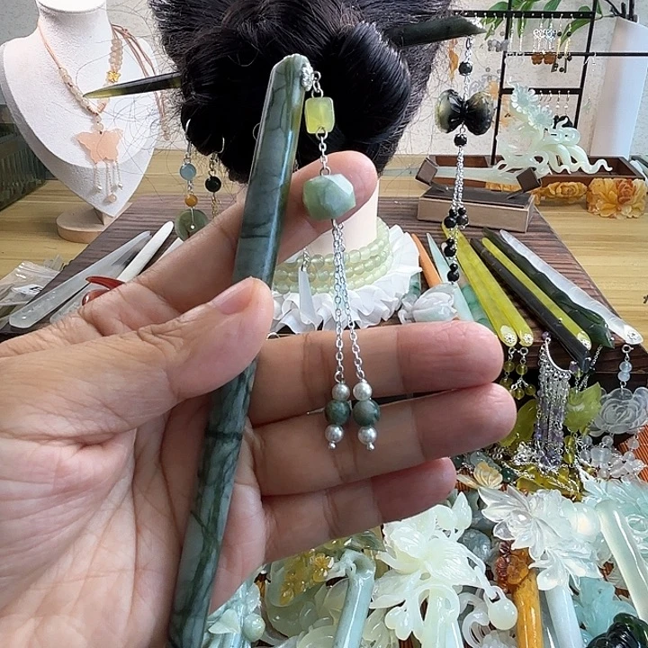 合金蛇纹石玉发饰