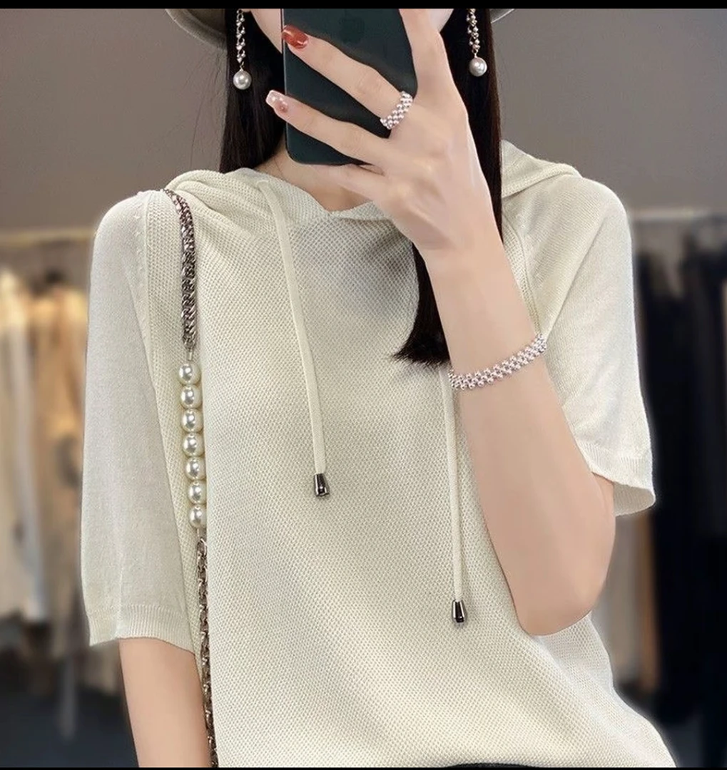 0134-夏季爆款冰丝帽衫短袖