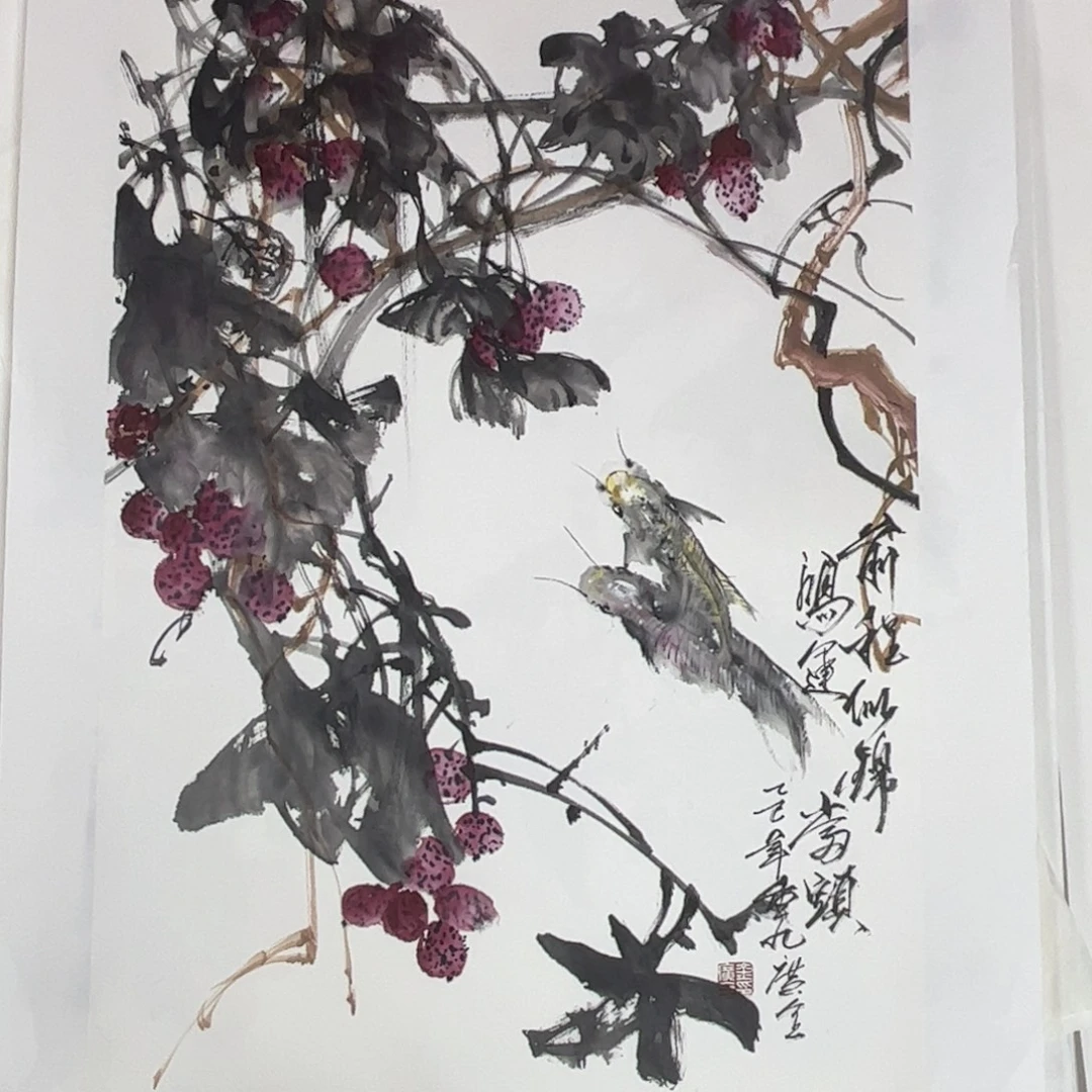 国画四尺三开花鸟m