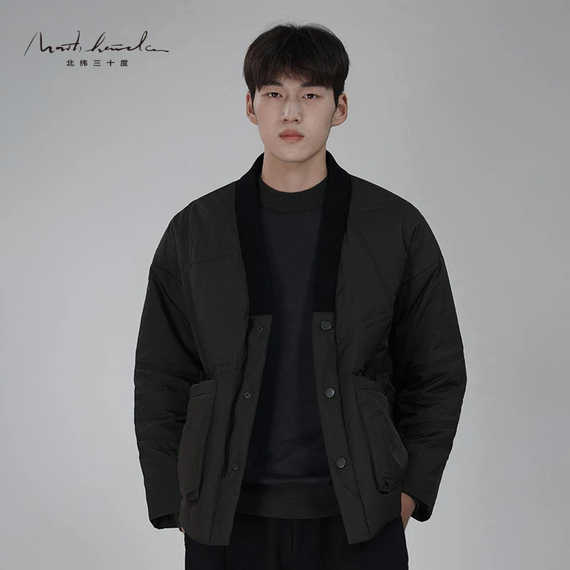 北纬三十度男装品牌冬季休闲时尚百搭短款无领保暖西装羽绒服