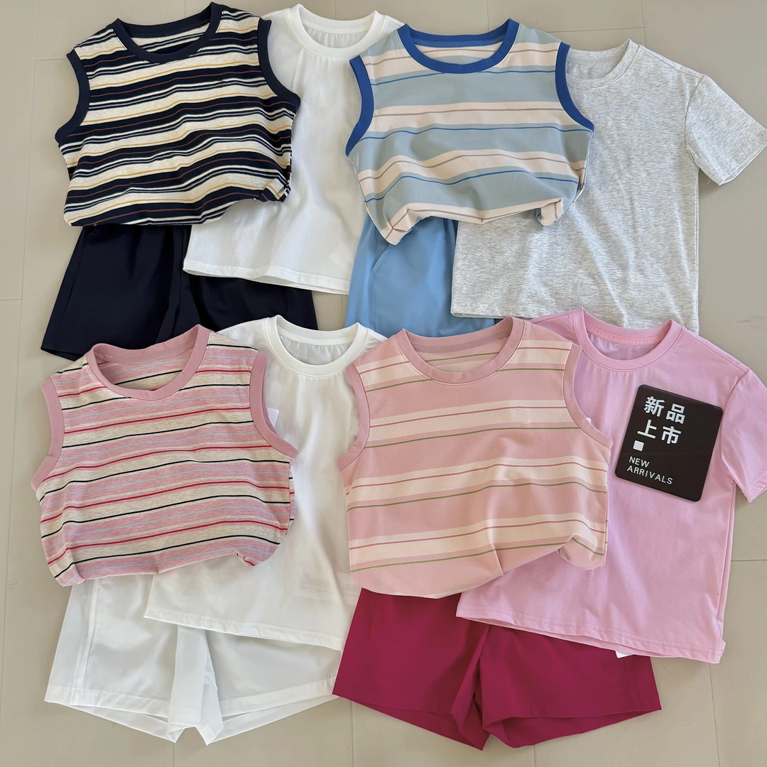 肉肉家-【小马条纹背心三件套】儿童夏季纯棉亲肤百搭休闲套装