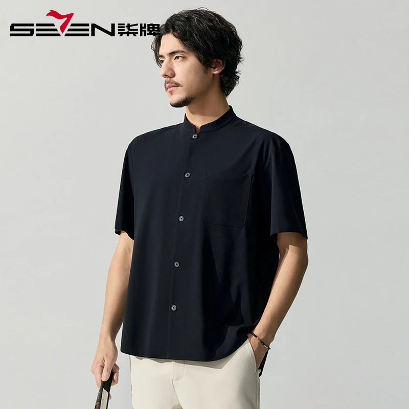 【中华立领】柒牌男装短袖衬衫2025夏季新款男士宽松休闲中国风衬衣