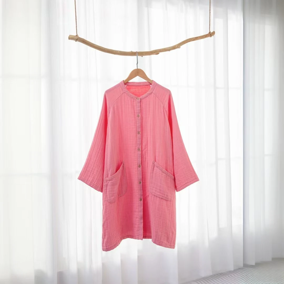 【法布丽娜】2025年新款实体无印风四层棉纱布宽松中长款睡裙