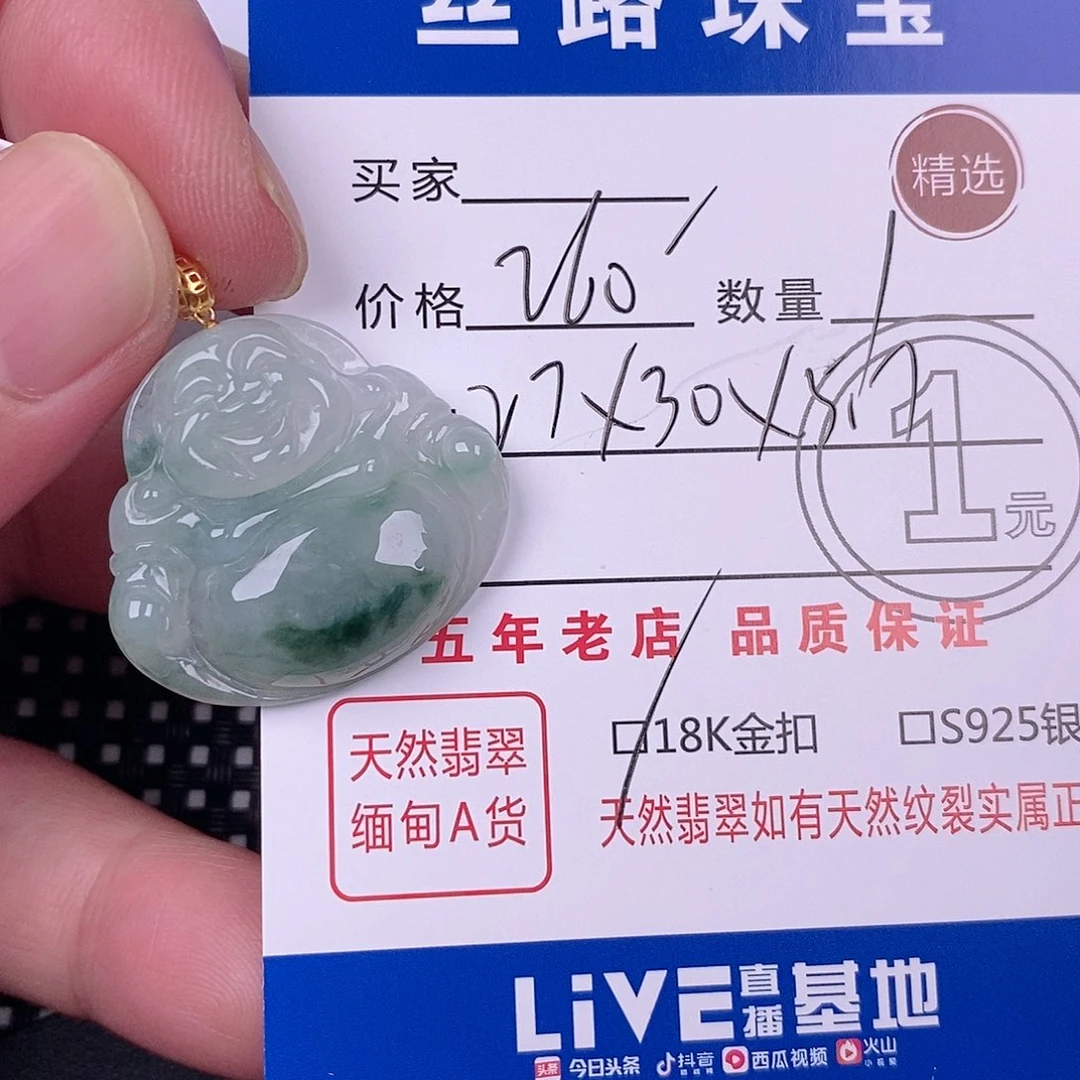 淋***云翡翠18K金镶嵌颈饰挂件