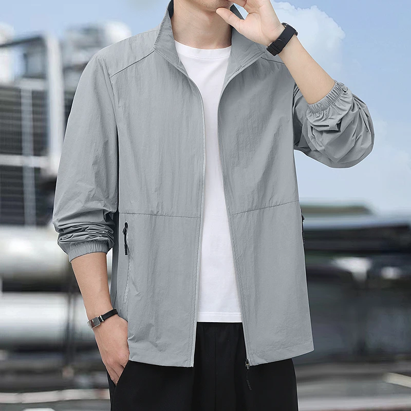 薄款防晒衣男夏季新款皮肤衣透气男士大码休闲立领防晒服