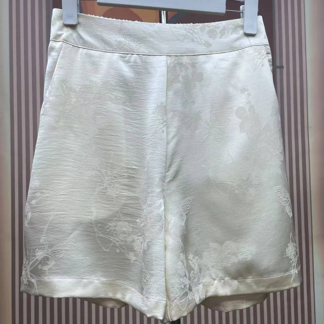 086夏季国风松紧腰显瘦百搭重工提花休闲短裤