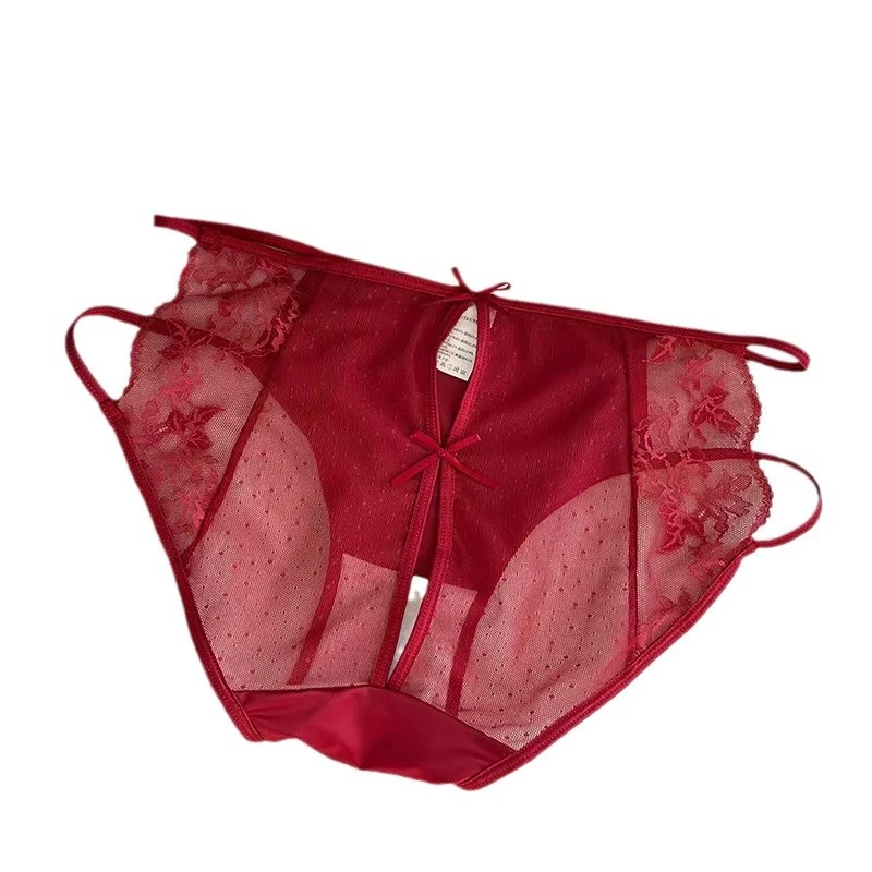 ~法式蕾丝内裤女性感透气舒适底裆中腰三角裤头薄款低腰