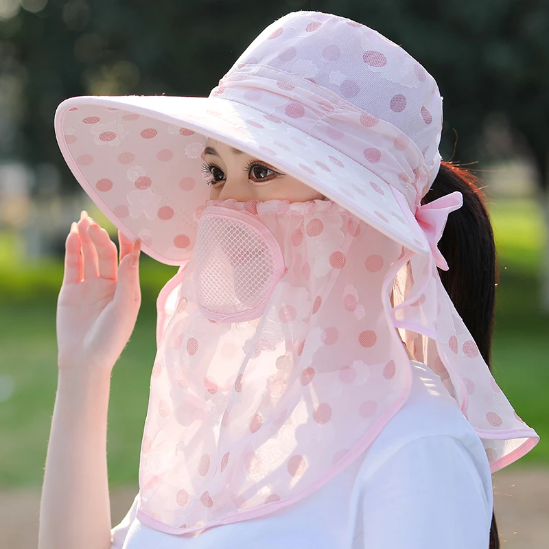 【新雨】春夏薄款遮脸采茶帽子户外遮阳帽面罩防紫外线干活太阳帽
