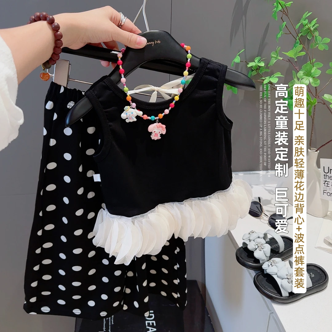 冰感~女童夏款冰感蝴蝶结背心裤套装夏季女孩洋气两件套