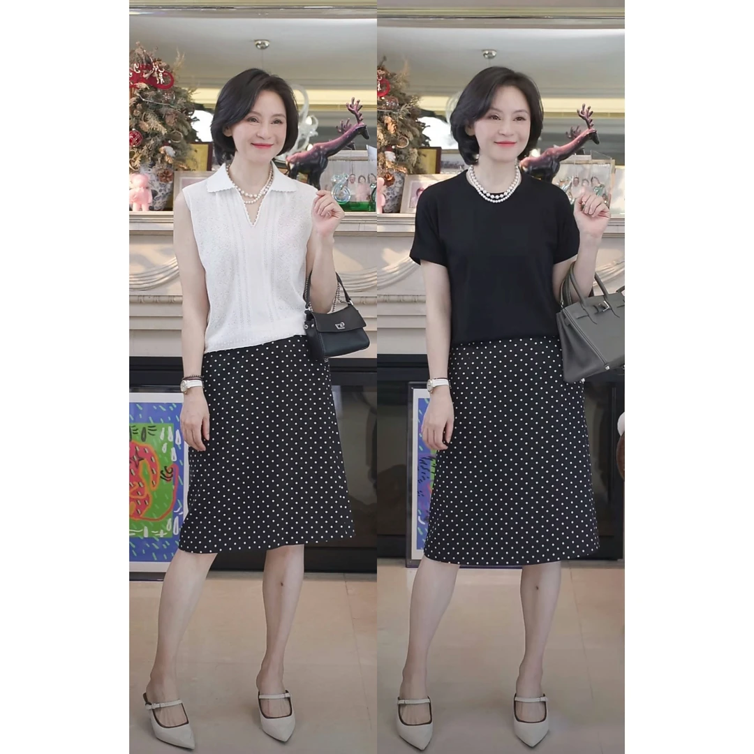 我是摩羯 波点探戈 亚麻莱赛尔印花夏小A型波点半裙